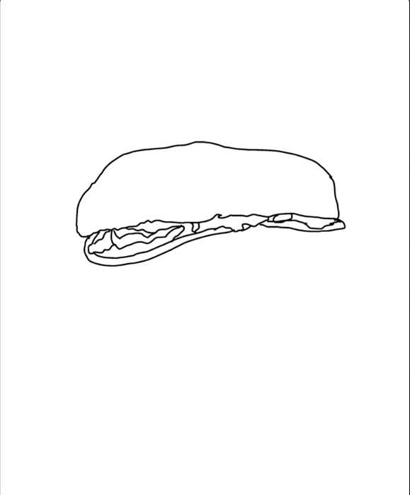 Étape 2 pour dessiner un hamburger avec IbisPaint - On ajoute de la sauce, des cornichons et des rondelles d'oignon rouge au dessin