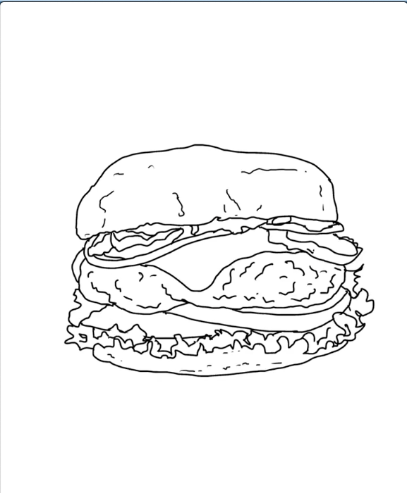 Étape 11 pour dessiner un hamburger avec IbisPaint - De fines lignes sont ajoutées aux pains supérieur et inférieur pour la texture