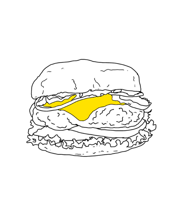 Étape 12 pour dessiner un hamburger avec IbisPaint - Utilisez l'outil pot de peinture pour remplir le contour du fromage avec un jaune moyen