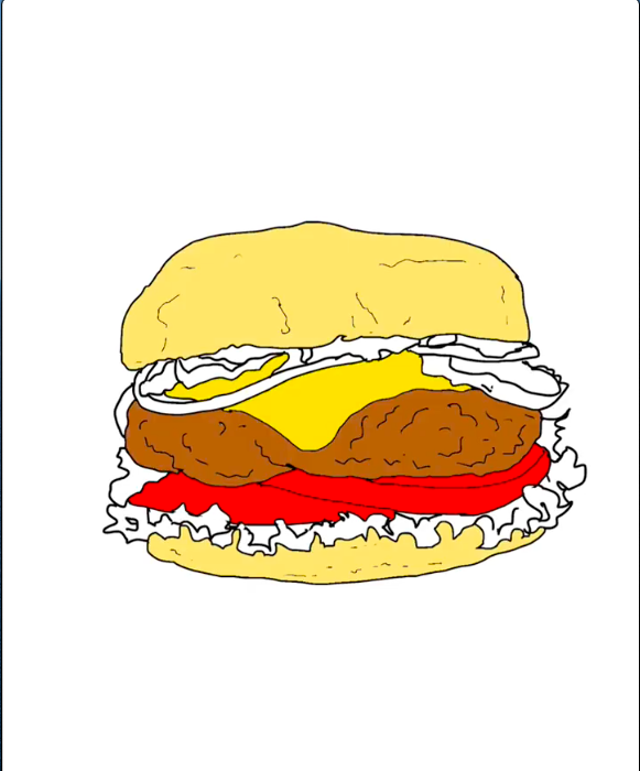 Étape 15 pour dessiner un hamburger avec IbisPaint - Utilisez l'outil pot de peinture pour remplir le contour des pains avec un beige clair