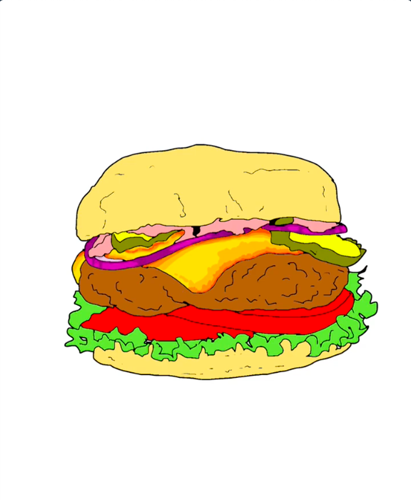 Étape 23 pour dessiner un hamburger avec IbisPaint - Avec l'outil pinceau, ajoutez du violet foncé sur la tranche d'oignon