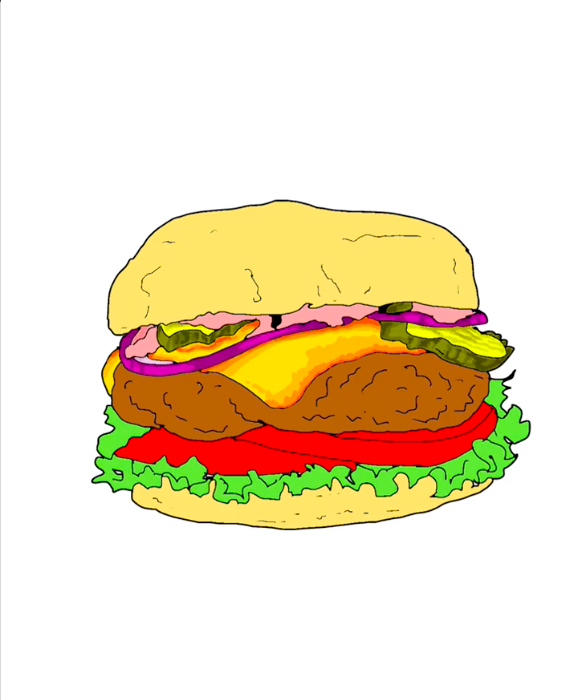 Étape 27 pour dessiner un hamburger avec IbisPaint - Avec l'outil pinceau, ajoutez du vert moyen pour créer des textures de profondeur sur l'intérieur des tranches de cornichons