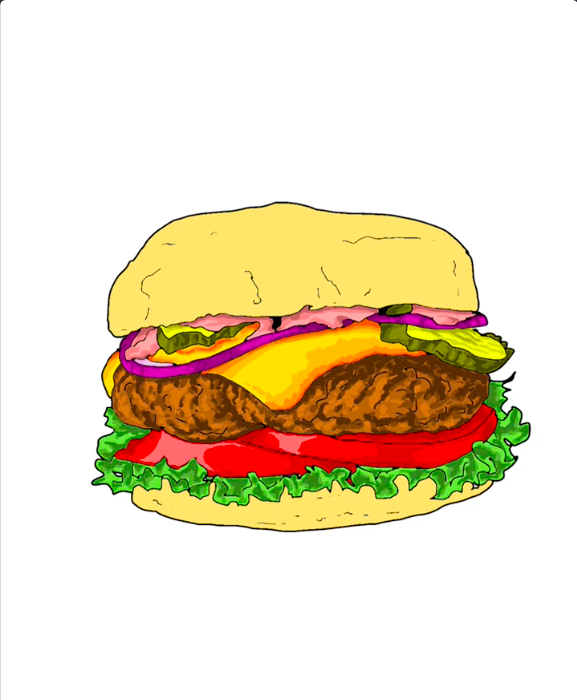 Étape 37 pour dessiner un hamburger avec IbisPaint - Ajoutez des textures de laitue plus prononcées avec un vert plus foncé