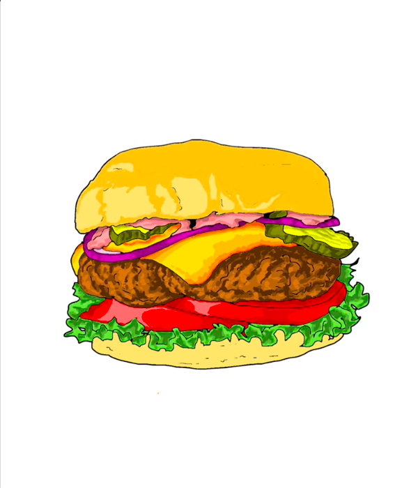 Étape 38 pour dessiner un hamburger avec IbisPaint - Ajoutez des formes beige foncé sur le pain supérieur avec l'outil pinceau
