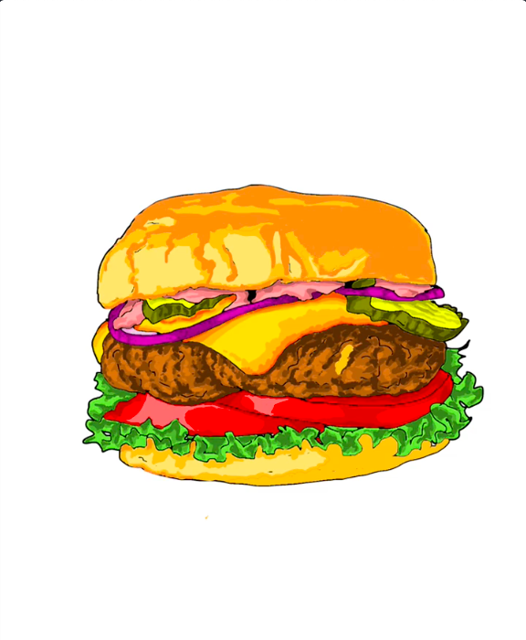 Étape 40 pour dessiner un hamburger avec IbisPaint - Ajoutez des formes oranges sur le pain supérieur avec l'outil pinceau