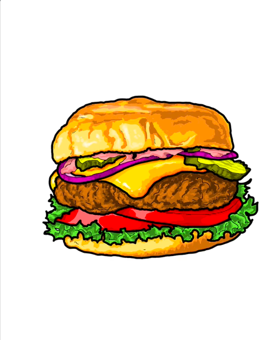 Étape 48 pour dessiner un hamburger avec IbisPaint - Continuez en ajoutant des éclats blancs sur le pain supérieur