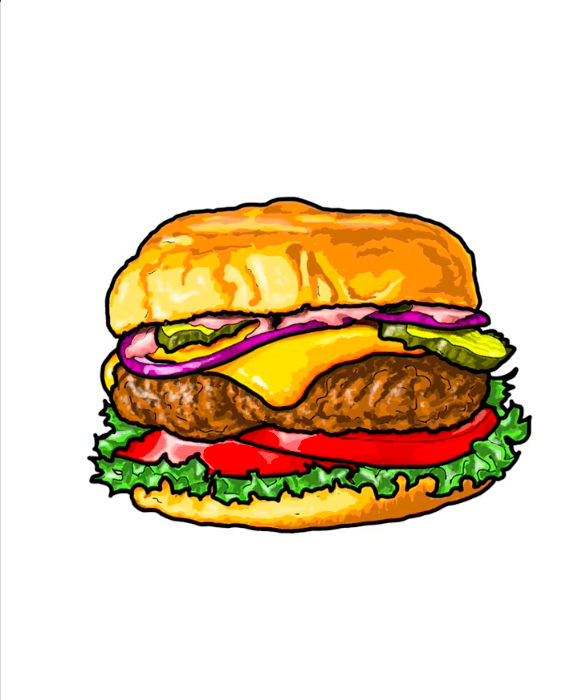 Étape 53 pour dessiner un hamburger avec IbisPaint - Commencez par ajouter des ombres sous le pain supérieur, débordant sur la sauce, et sous la tranche d'oignon