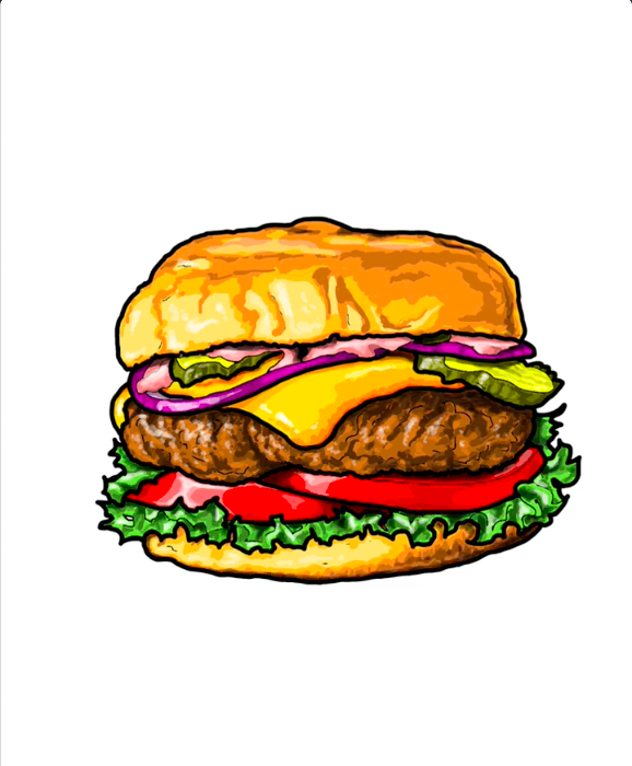 Étape 57 pour dessiner un hamburger avec IbisPaint - Terminez avec les ombres sur le pain inférieur