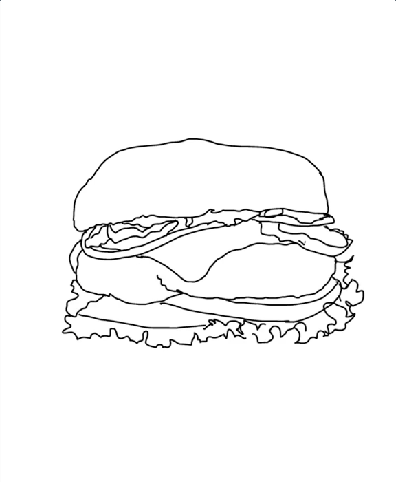 Step 7 how to draw hamburger in IbisPaint - Lettuce outlines drawn under the tomato