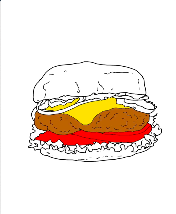 Step 14 how to draw hamburger in IbisPaint - Use the bucket tool to fill the beef patty outline with a medium red-brown
