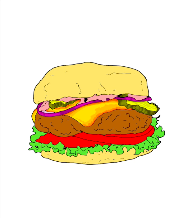Step 26 how to draw hamburger in IbisPaint - With the brush tool add light green to create textures on the pickles sliced interiors surfaces