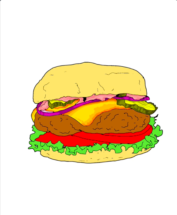 Step 28 how to draw hamburger in IbisPaint - With the brush tool add medium pink to create shadows on the sauce