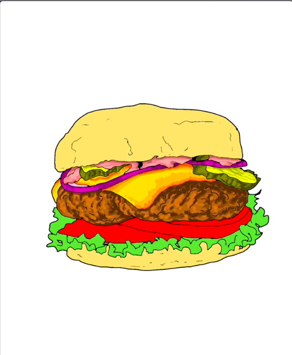 Step 32 how to draw hamburger in IbisPaint - With the brush tool use an even darker brown to add more pronounced shadows on the textures already added on the meat