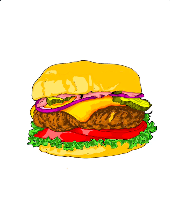 Step 39 how to draw hamburger in IbisPaint - Add dark beige shapes on the bottom bun with the brush tool
