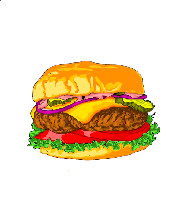 Step 41 how to draw hamburger in IbisPaint - Add orange shapes on the bottom bun with the brush tool