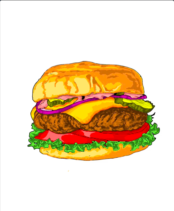 Step 42 how to draw hamburger in IbisPaint - Add light brown shapes on the top bun to create bread texture with the brush tool