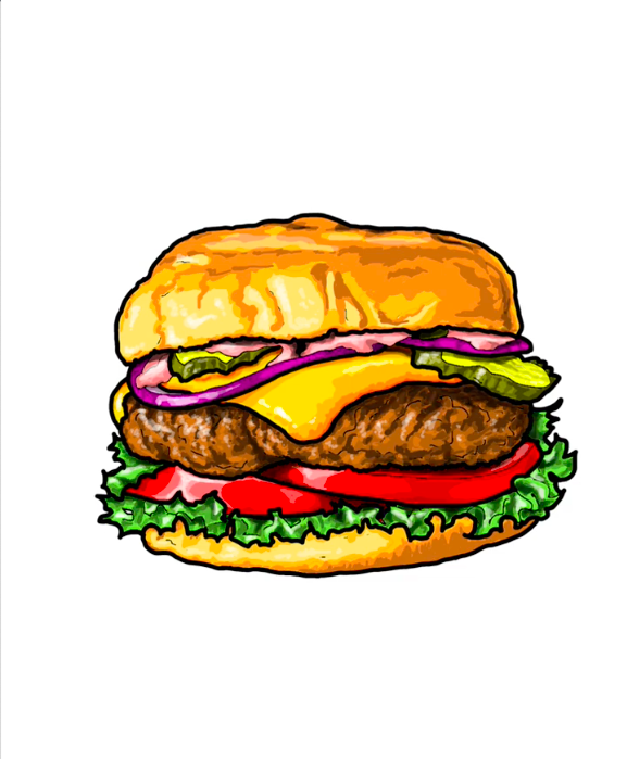 Step 56 how to draw hamburger in IbisPaint - Add shadows on the tomatoes and lettuce
